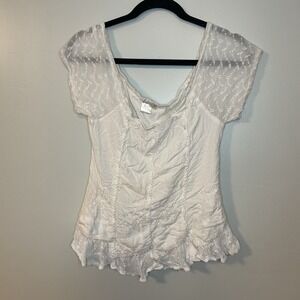 Kirat Embroidered Eyelit Back Tie Top‎ Size S Boho Milkmaid Hippie EUC